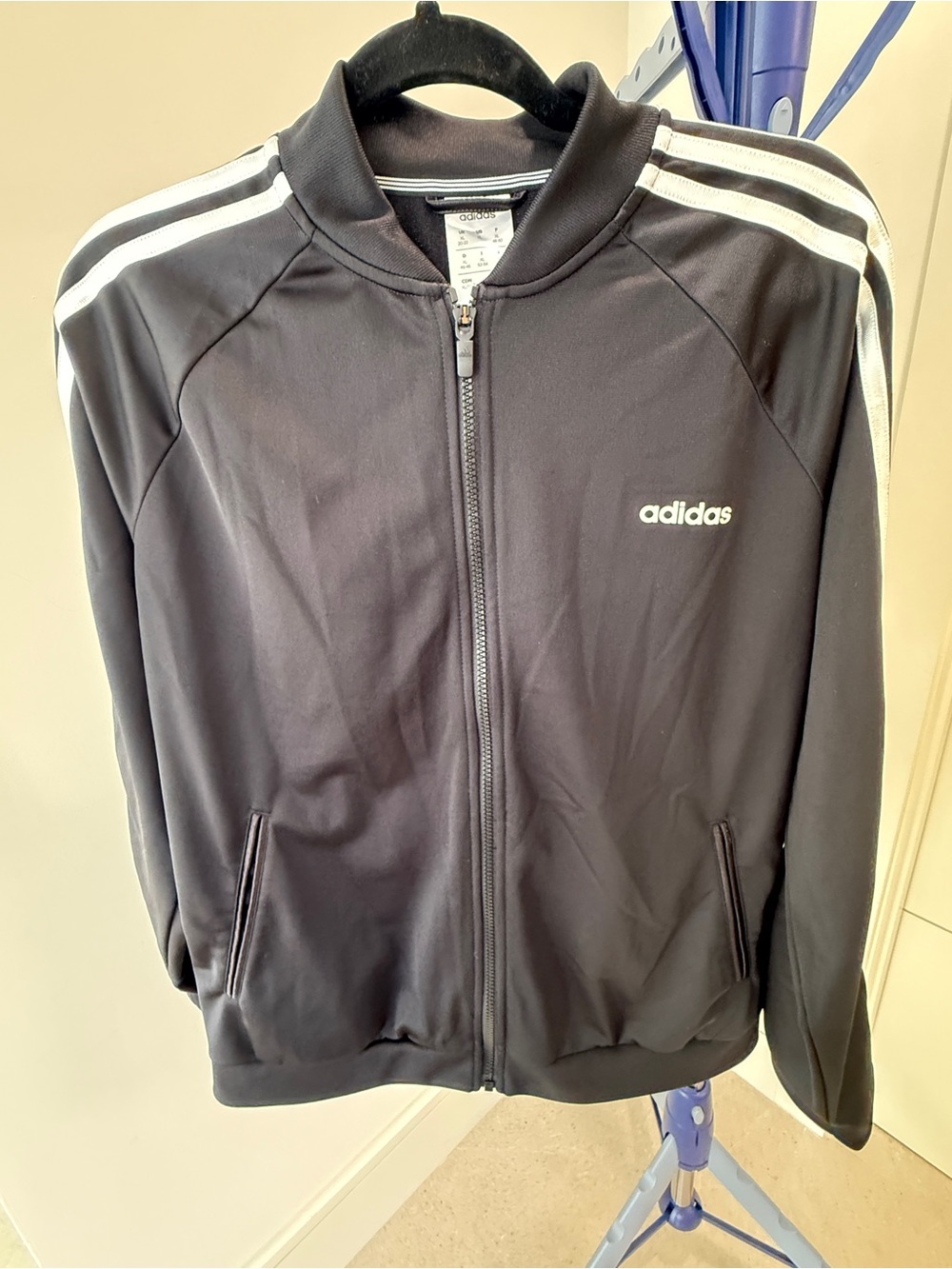 adidas Women’s Black Track Jacket with White Shoulder Stripes, XL